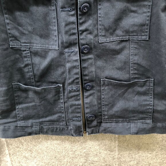 Ron Herman Utility Jacket Womens M Navy Blue Hooded Mixed Media Fleece Cotton - Picture 8 of 11